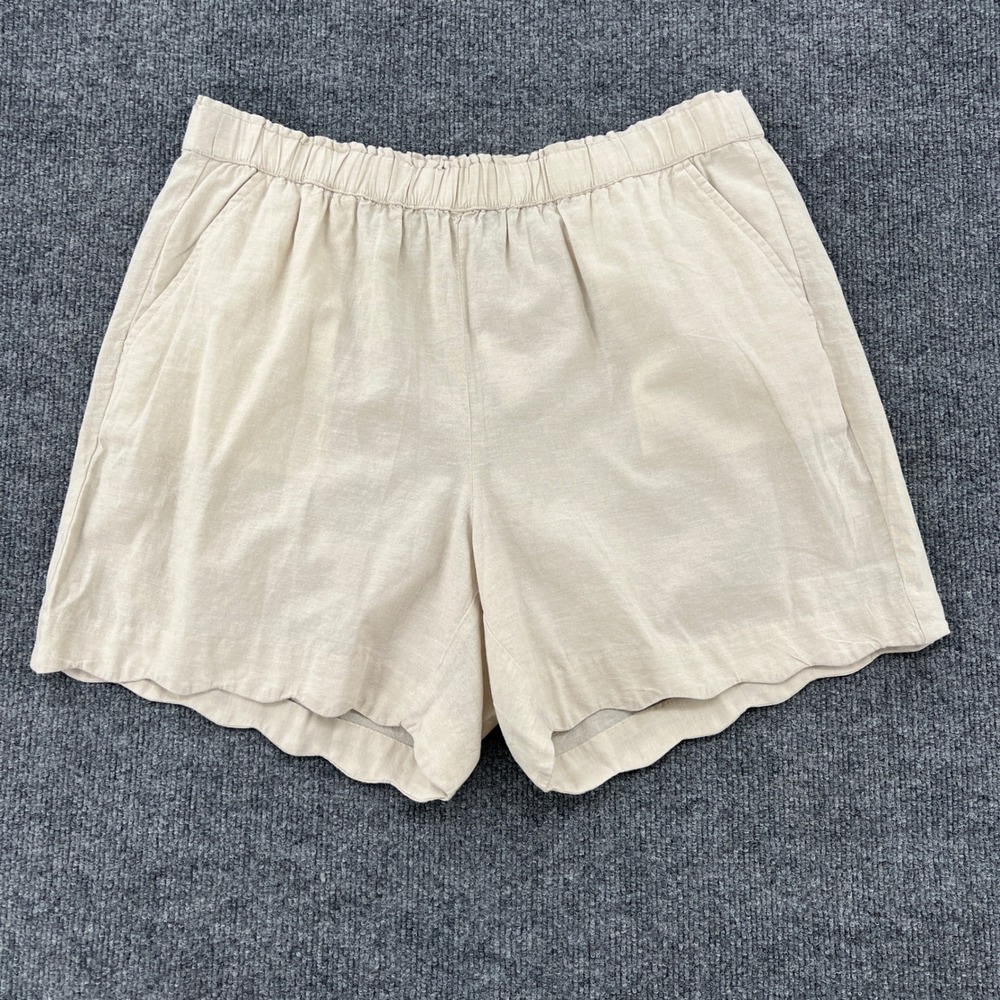 Talbots Scalloped Hem Linen Blend Shorts Womens XP Beige Coastal Beach Summer